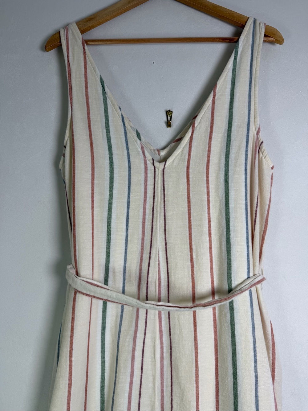 American Eagle Women’s Sz M Striped Cotton Linen Wide Leg Jumpsuit Boho Coastal - Picture 9 of 11